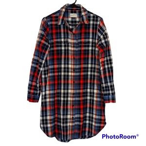 Universal Thread Shirt Womens Sz S Blue Red White Plaid Long Shirt Dress Button